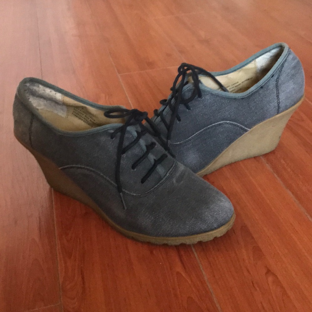 Denim lace up wedge shoes